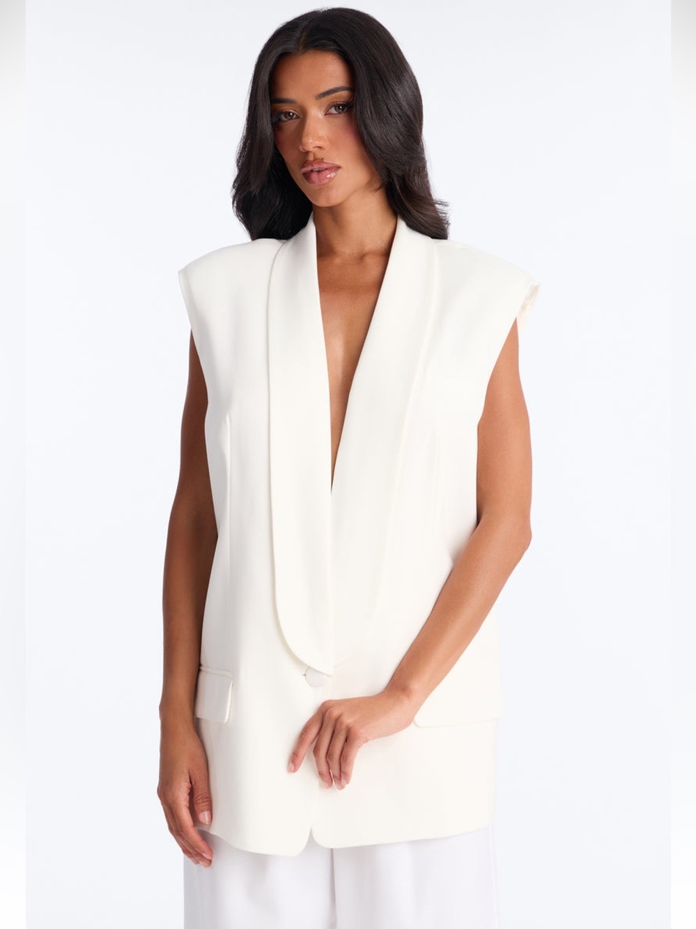 Single Breasted Oversized Tailored Vest - Ivory
